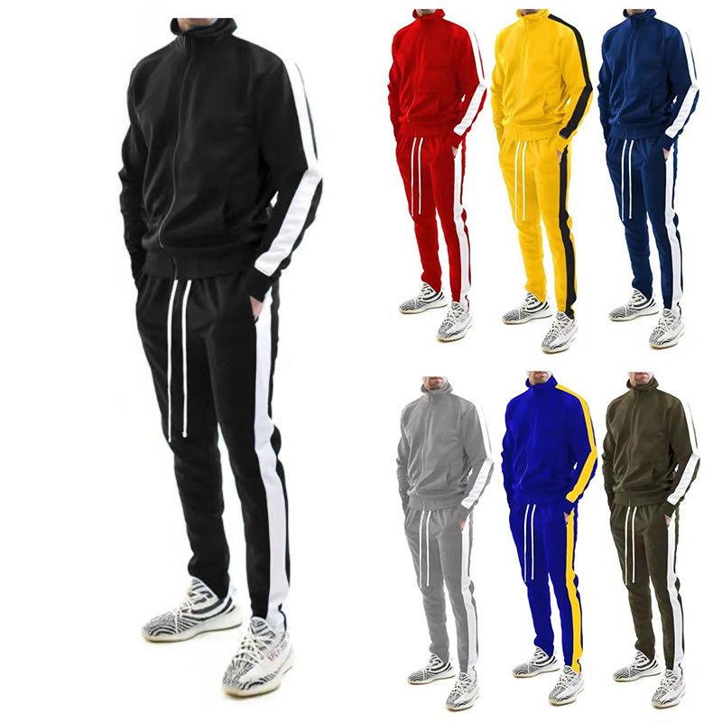 Men Casual Slim Sports Long-Sleeved Cardigan Sweater Trousers Set