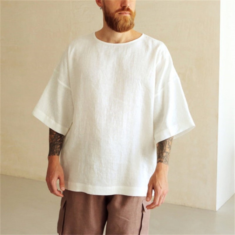 Men Casual Solid Color Round Neck Short Sleeve Simple T-Shirt