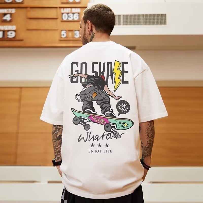 Men Casual Round Neck Short-Sleeved Printed Large Size Loose T-Shirt