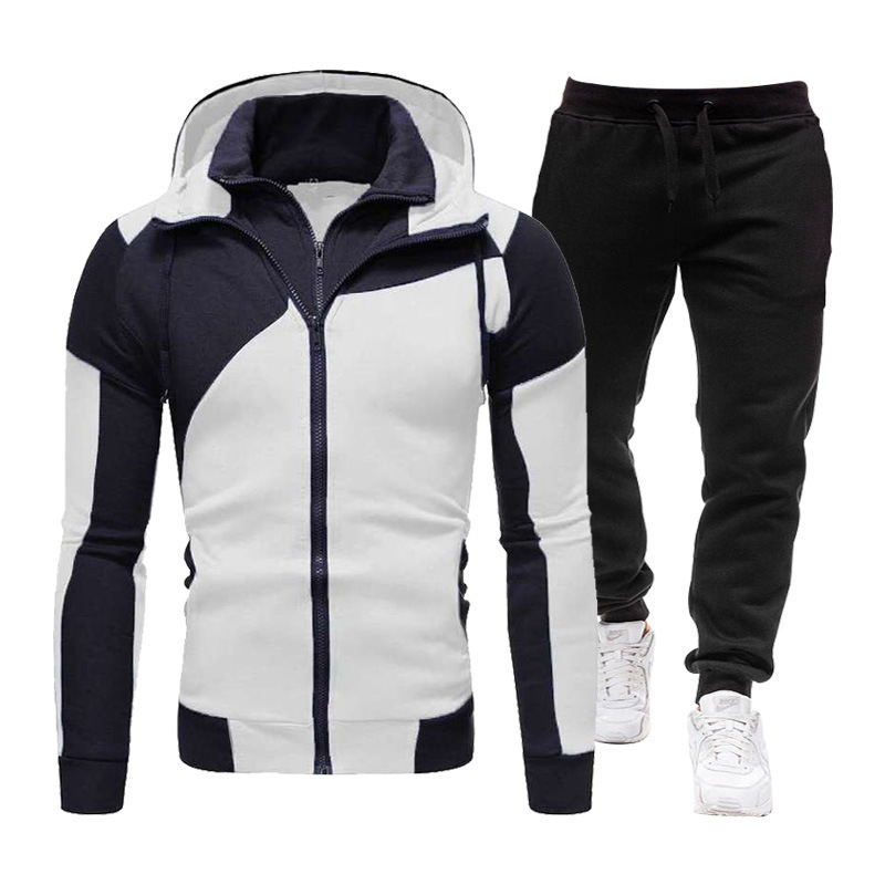 Men Spring Autumn Fashion Casual Color Matching Zipper Hoodies Pants Sets