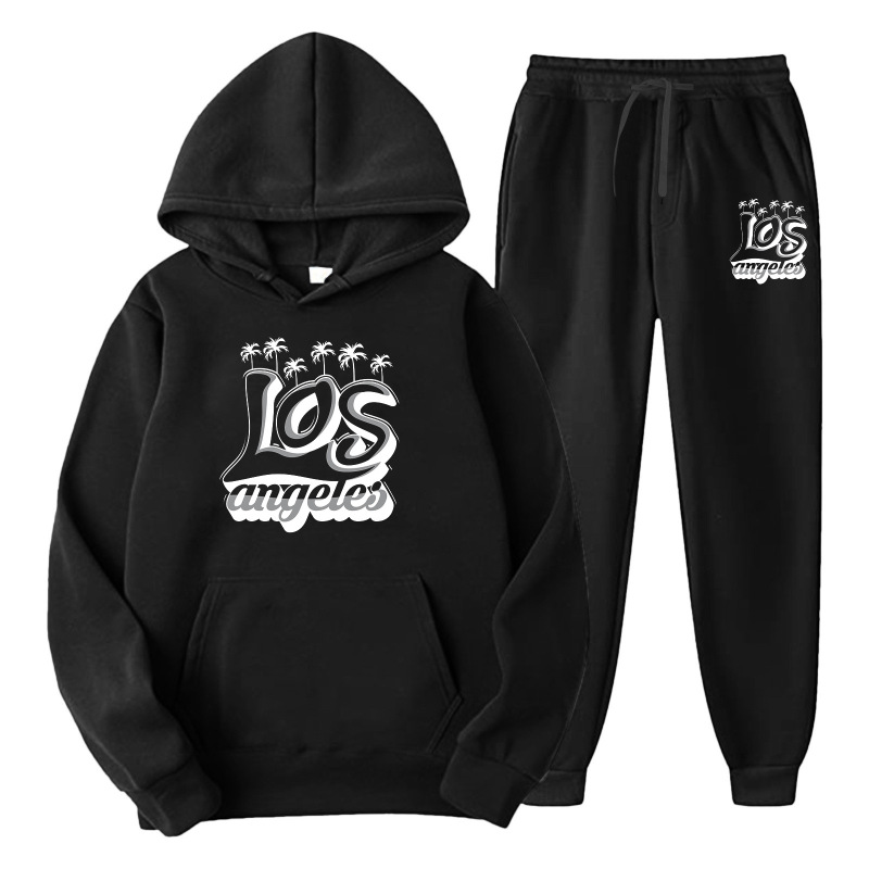 Men Autumn Winter Leisure Sports Basic Letters Long Sleeve Hoodies Trousers Sets