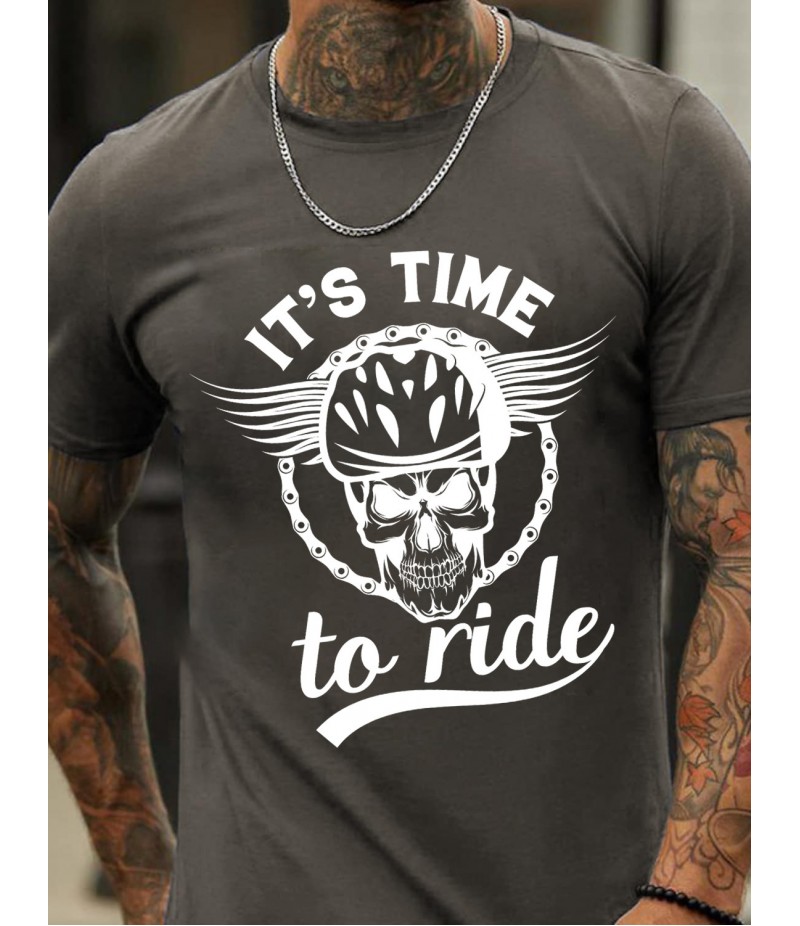 Men Fashion Casual Personality Alphabet Skull Print Short Sleeve Round Neck T-Shirt