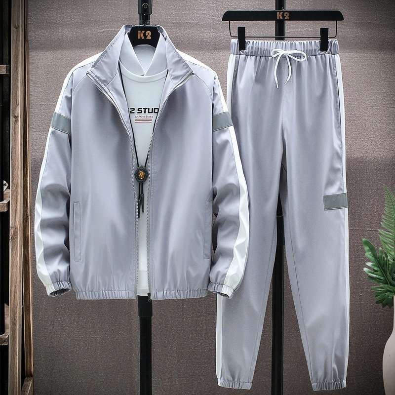 Men Casual Sport Plus Size Long Sleeve Stand Collar Zipper Coat Trousers Set