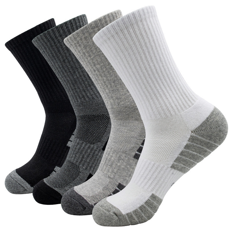 Men Simple Thick Towel Bottom Cotton Sweat-Absorbent Sports Socks 5 Pairs-Bag