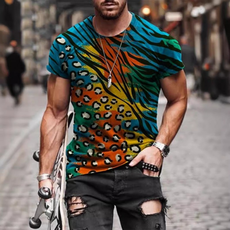 Men Fashion Casual 3D Print Plus Size Short Sleeve Round Neck T-Shirt